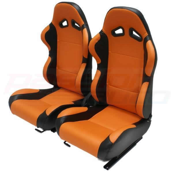 LUXURY ORANGE/BLACK PVC RECLINING BUCKET CAR SEATS SPORT CAR SEAT